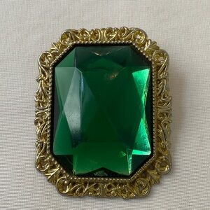Vintage Gold Brooch with Green Gem